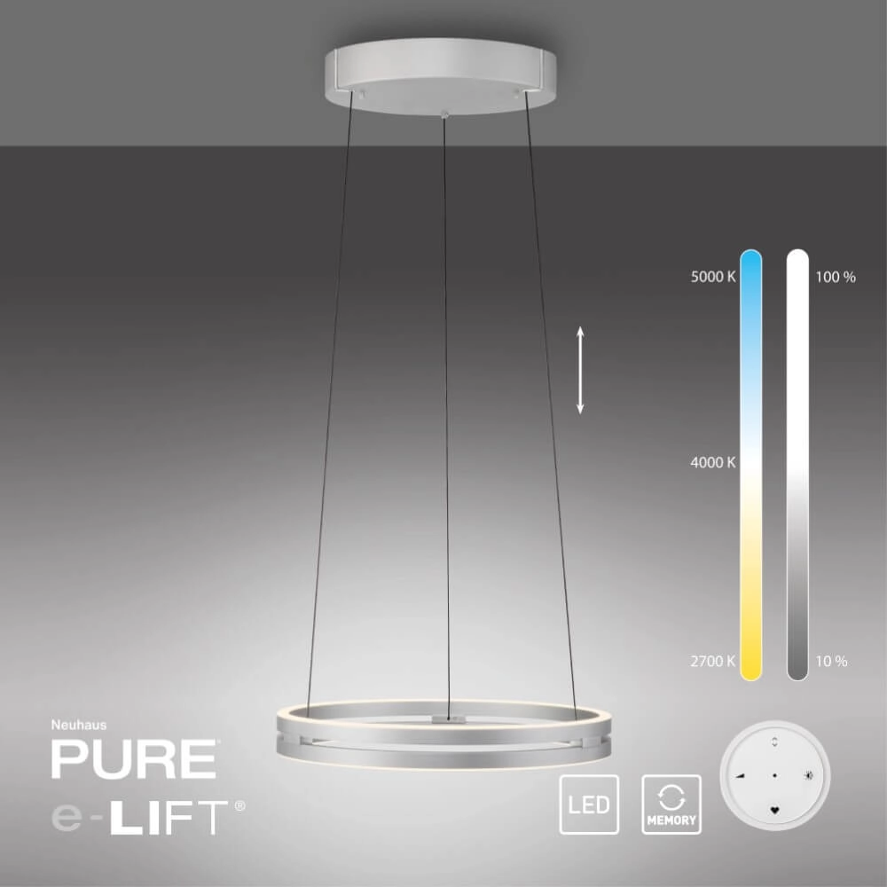 Sleek hanging lamp Pure E-Loop aluminum Paul Neuhaus 4012248372272