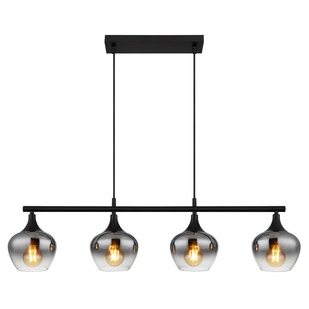 4-light pendant lamp Maxy black with smoke glass Globo 9007371471188