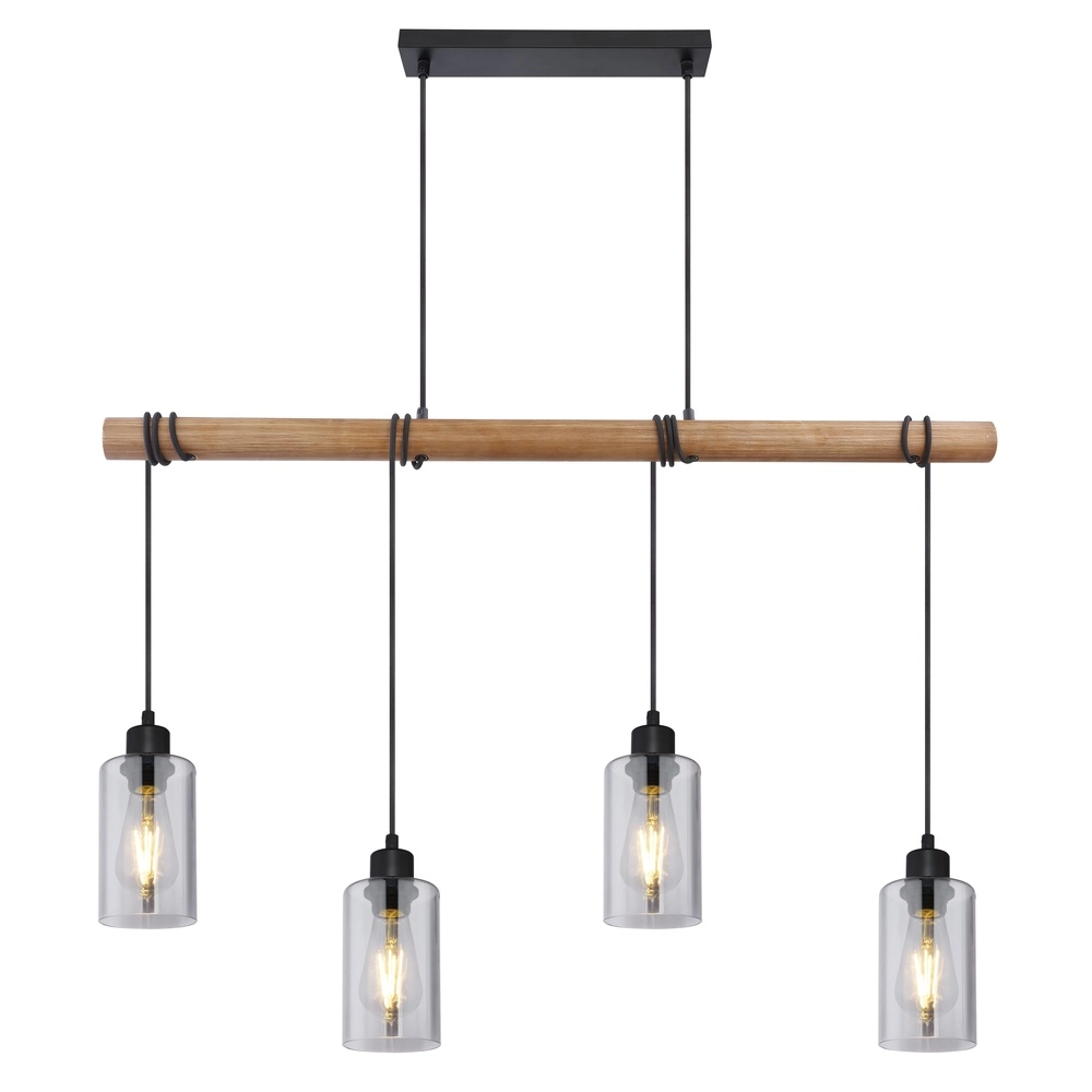 Pendant lamp Hadera 4-light black with smoke glass Globo 9007371414840
