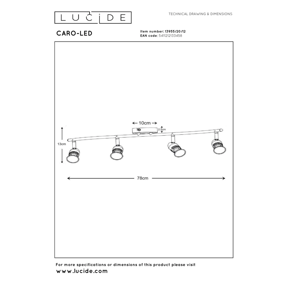 Ceiling spotlight Caro-Led 4-light matt chrome Lucide 5411212133458