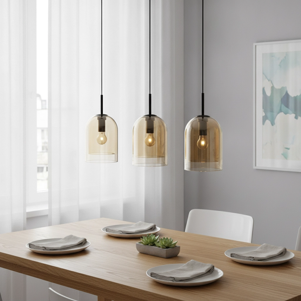 Pendant lamp Velor 3-light black with amber glass straight