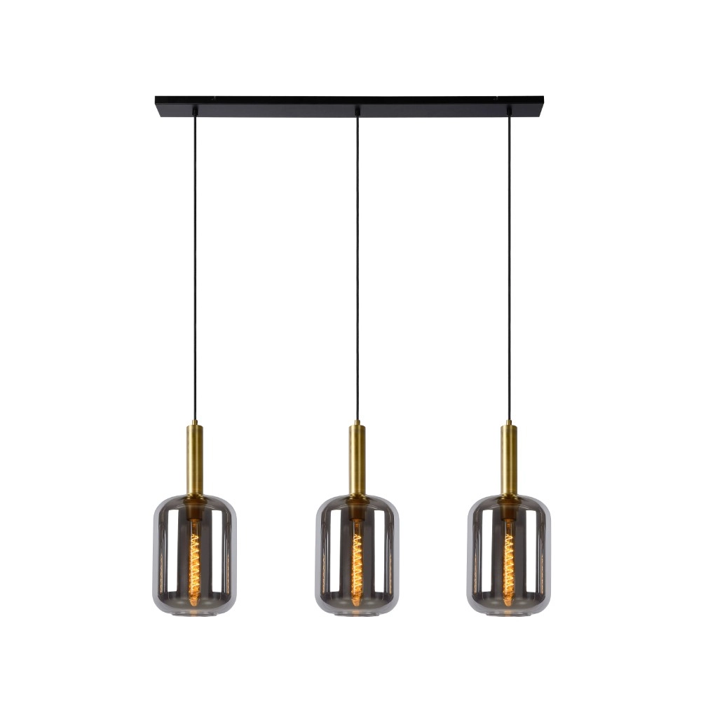 3-lichs pendant lamp Joanet Straight gold with smoke glass