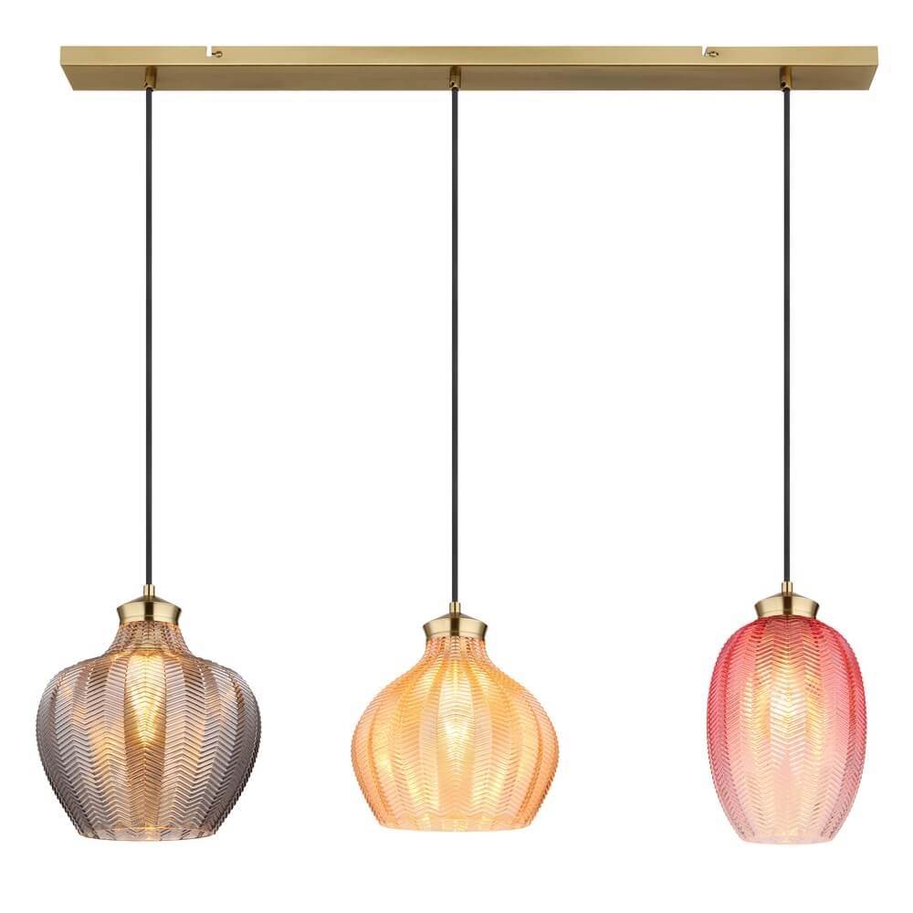 Golden pendant lamp Jessica with coloured glass 3-lights Globo 9007371475124
