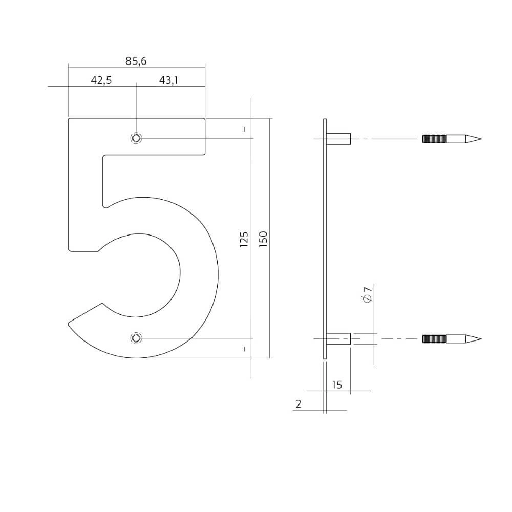 House number 5 Numbra 150x2mm stainless steel Intersteel 8714186126745