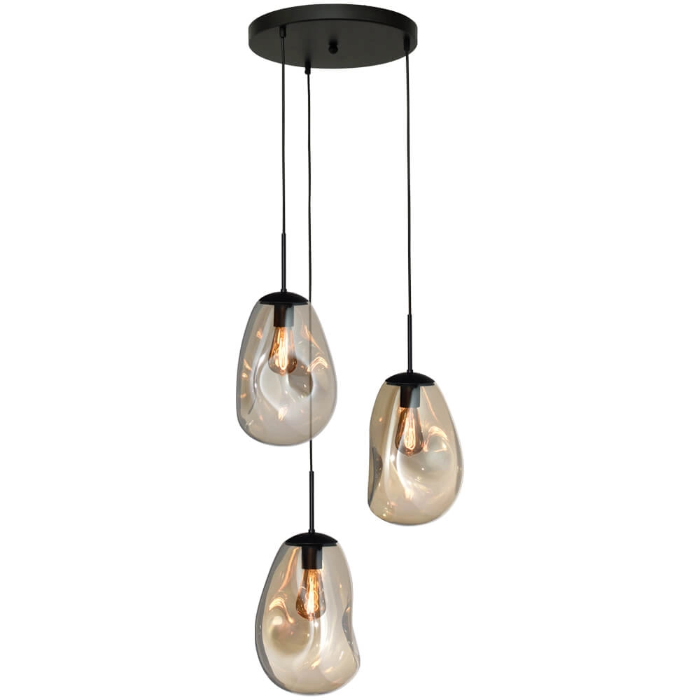 Pendant hanging lamp Lava 3x gold glass Ø 22.5cm