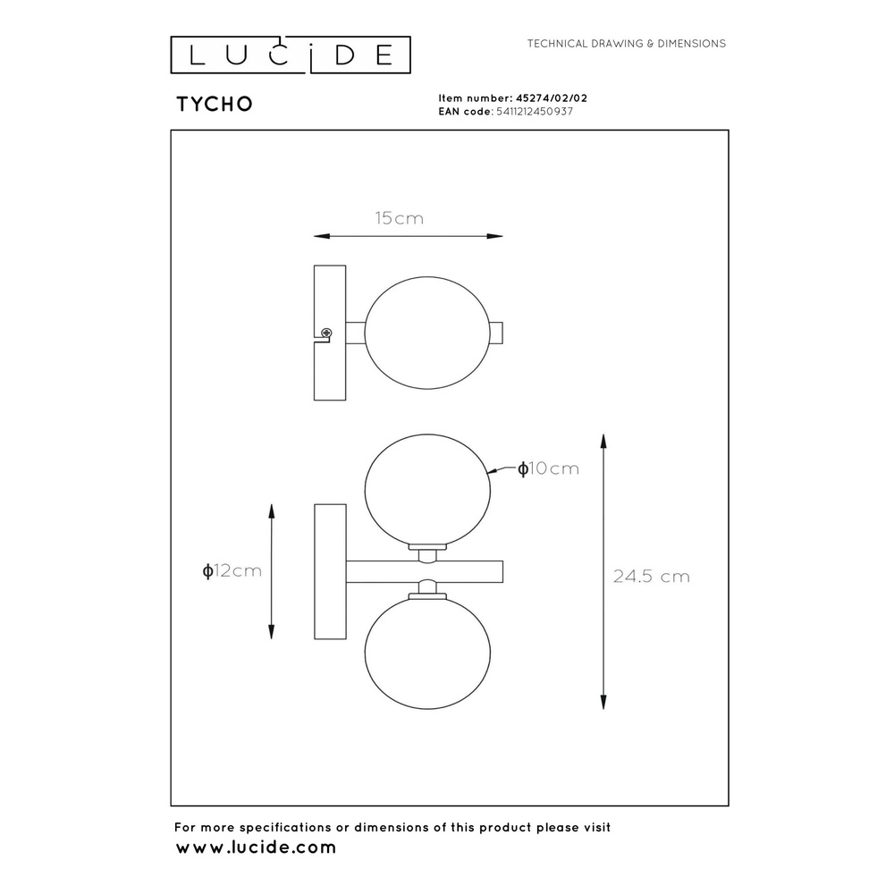 Wall lamp Tycho Gold Lucide 5411212450937
