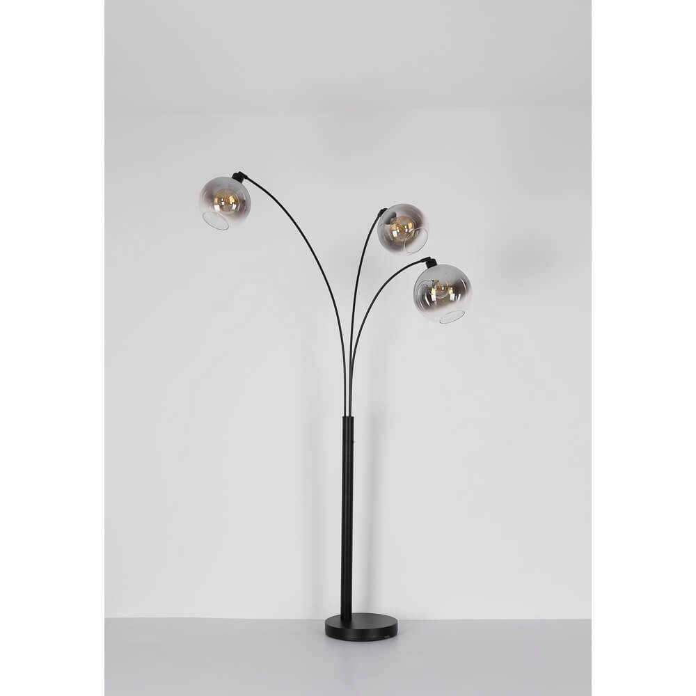 Black floor lamp Newcastle Sphere Smoke Glass 3-lights Globo 9007371449798