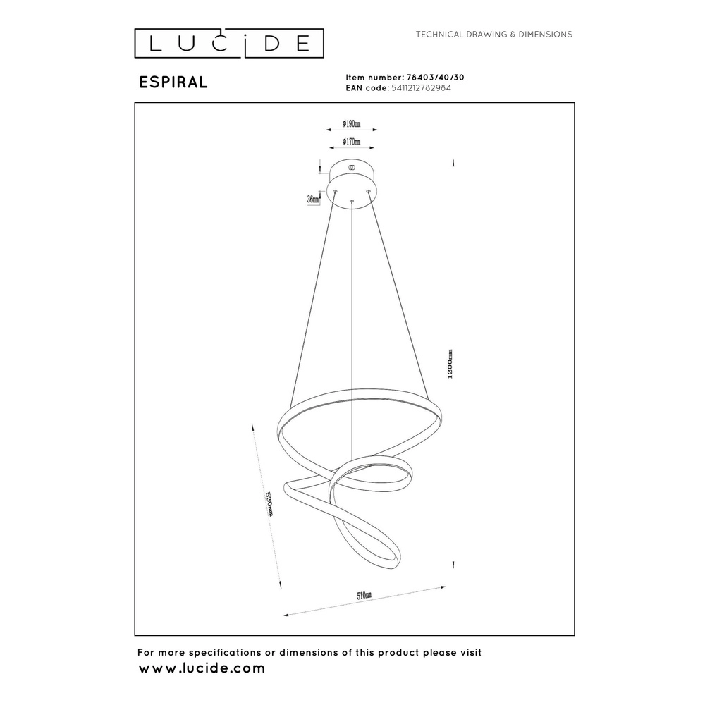 Modern pendant lamp Espiral black 40W Lucide 5411212782984