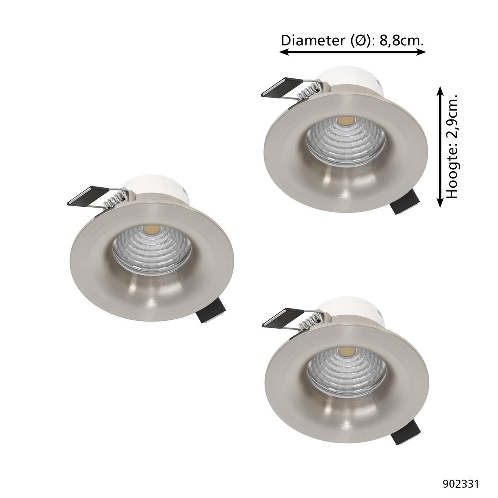 Set of 3 recessed spotlights Saliceto nickel Eglo 9008606358823