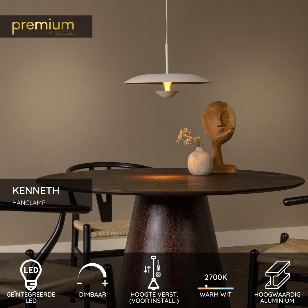 Design pendant lamp Kenneth white Ø 40cm Premium by Lucide 5411212410474
