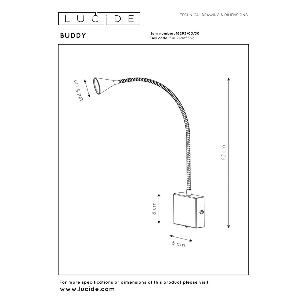 Bed reading light Buddy 4000K black Lucide 5411212185532