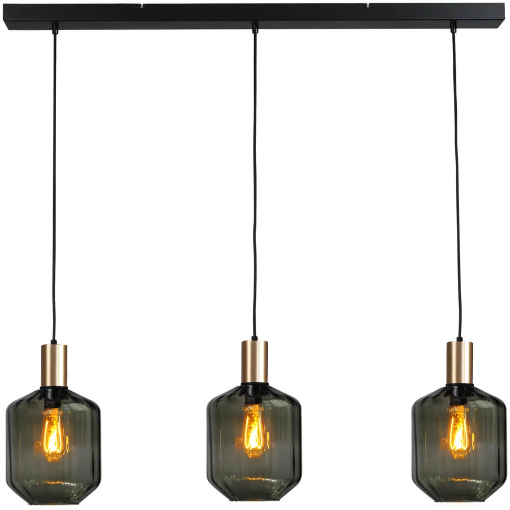3-light hanging lamp - gold - Porto with Jagger green lenses