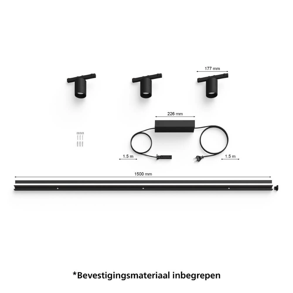 Hue Perifo - White and color set of 3 wall spotlights black Philips 8719514407848