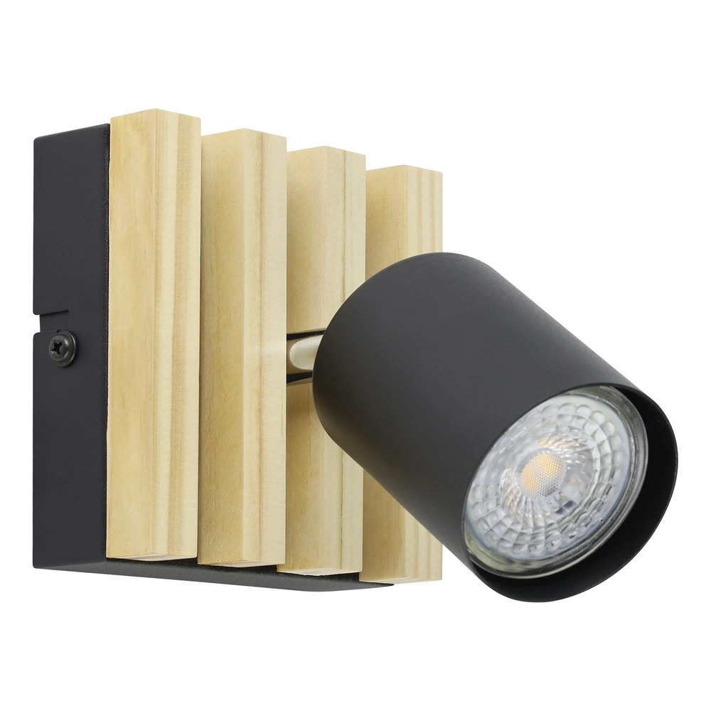 Modern spotlight Cembrano Single black with wood