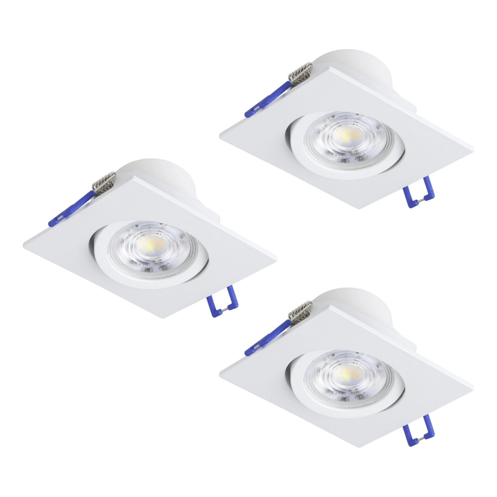 Set of 3 recessed spotlights Saliceto white square