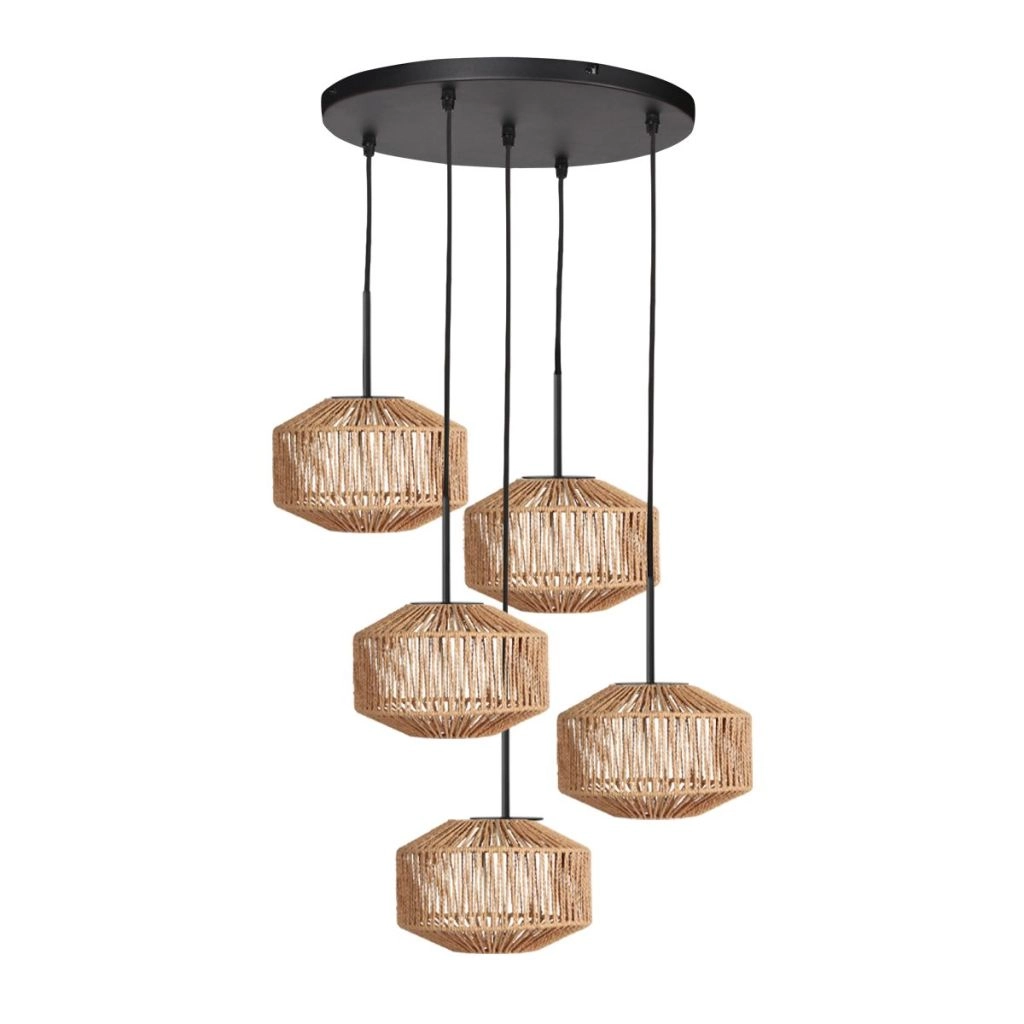 5-light pendant lamp Ropex with rattan hoods Steinhauer 8712746183191