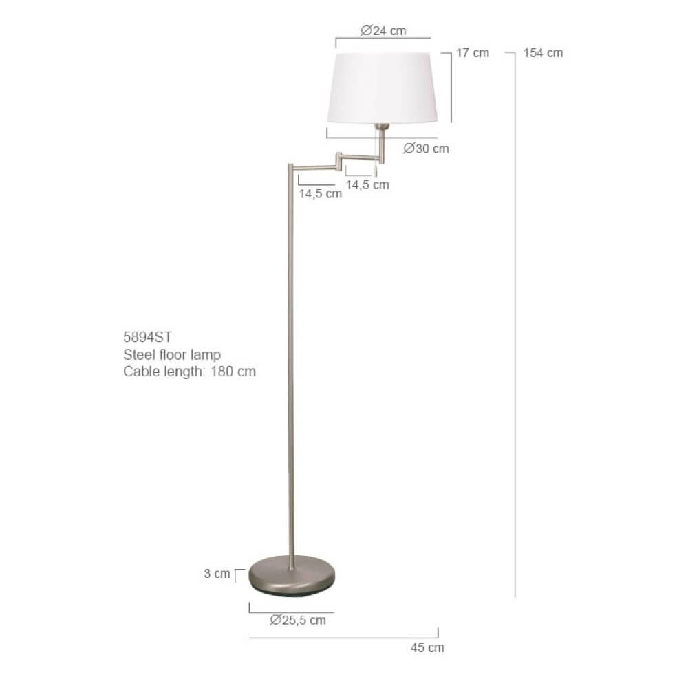 Floor lamp Mexlite 154cm metal grey with white shade Steinhauer 8712746048094