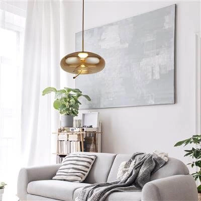 Pendant Lamp Glass Lisbon Red copper with amber round glass Searchlight 5053423188348