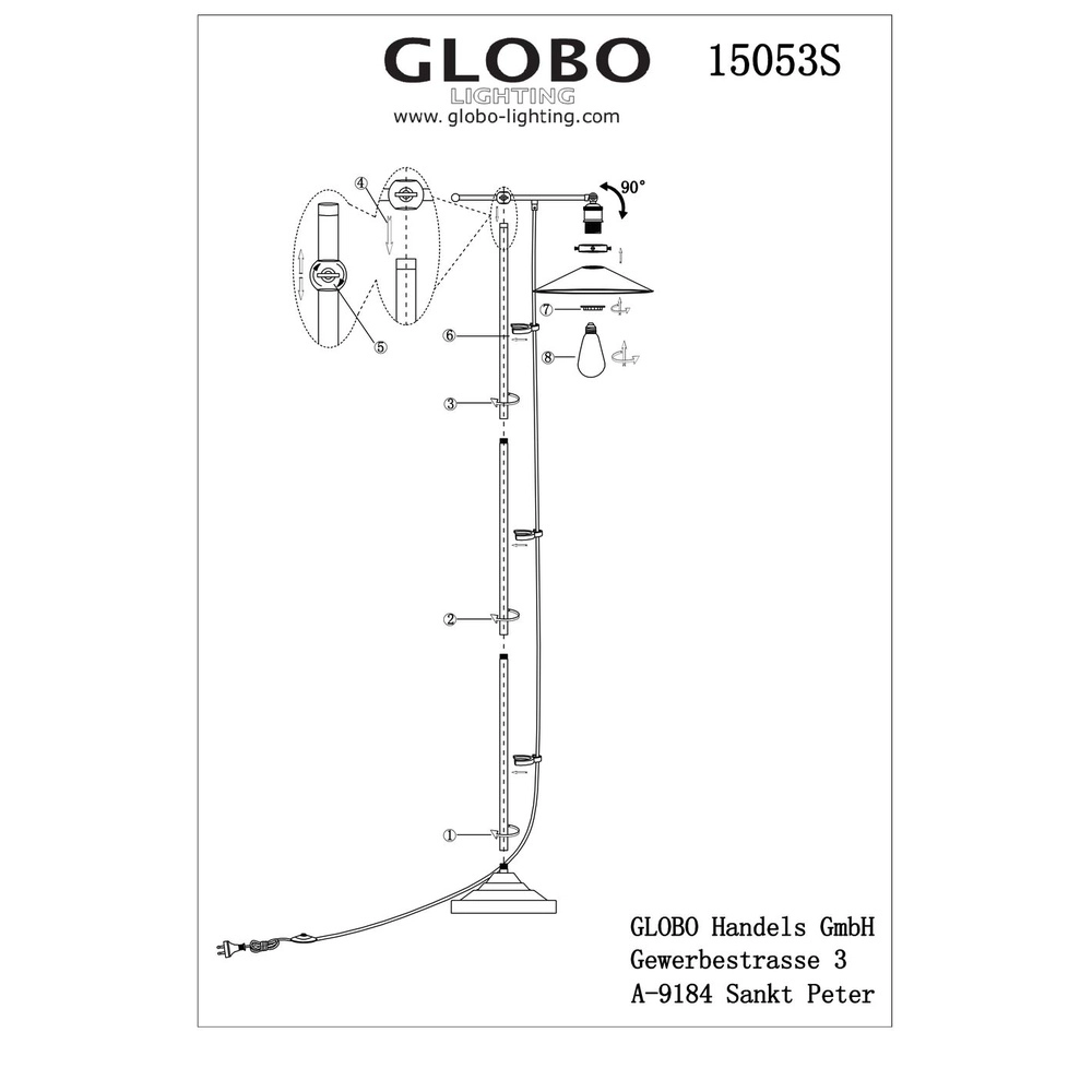 Industrial floor lamp Lenius black with gold Globo 9007371336388