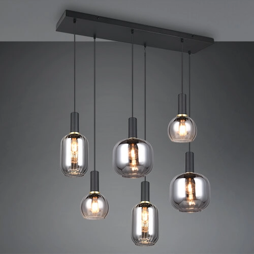 Dining room pendant lamp Diva 6-light - smoke glass