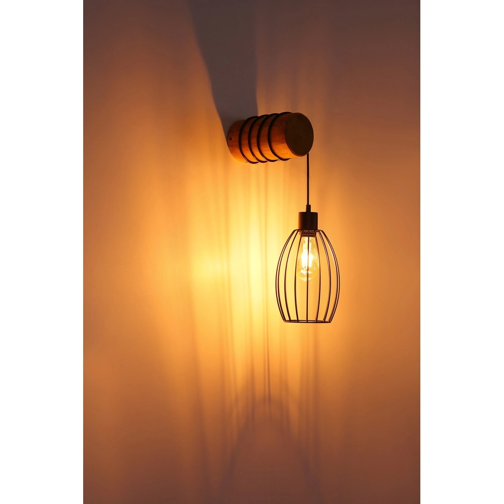 Wall light Berti black with wood Globo 9007371580330