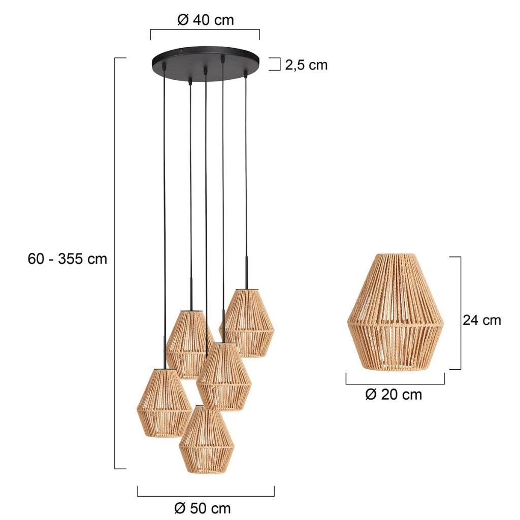 Pendant lamp 5-lights Ropex with rattan hoods Steinhauer 8712746183207