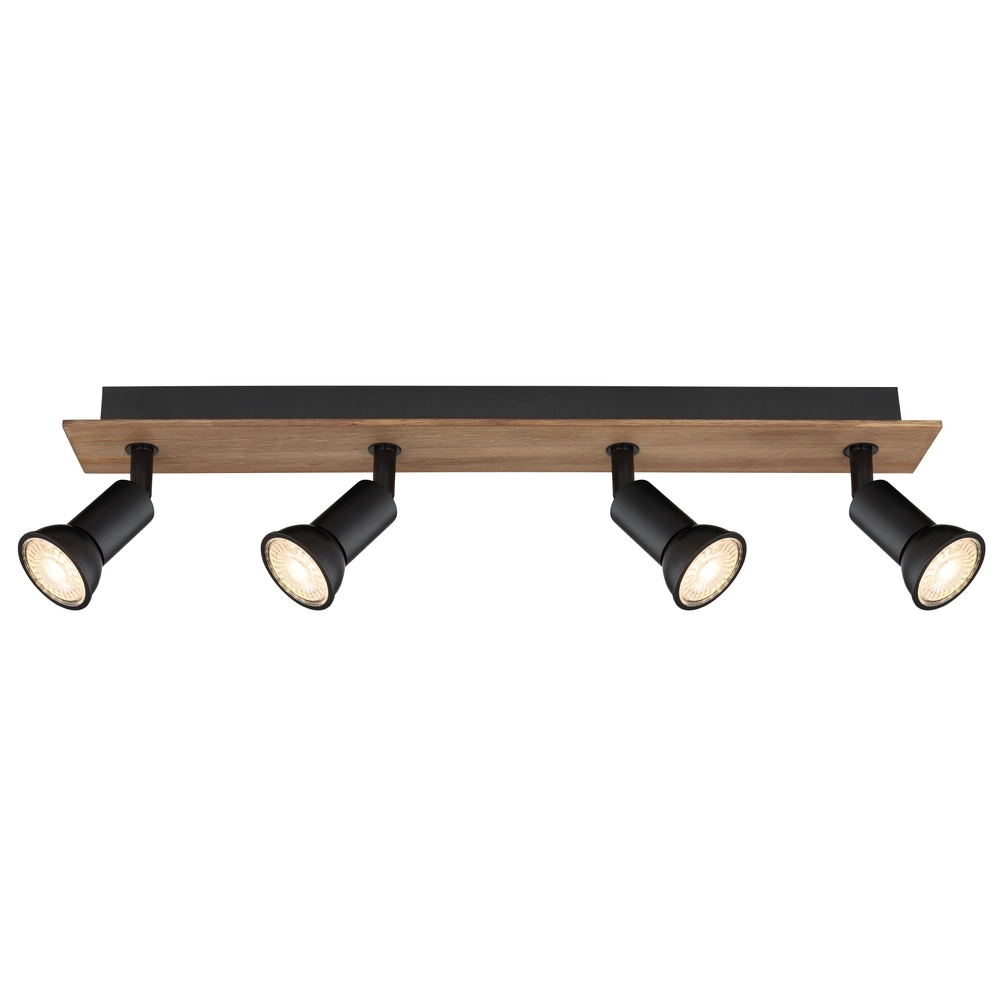 Ceiling spotlight Drew black with wood 4-lights Globo 9007371436781