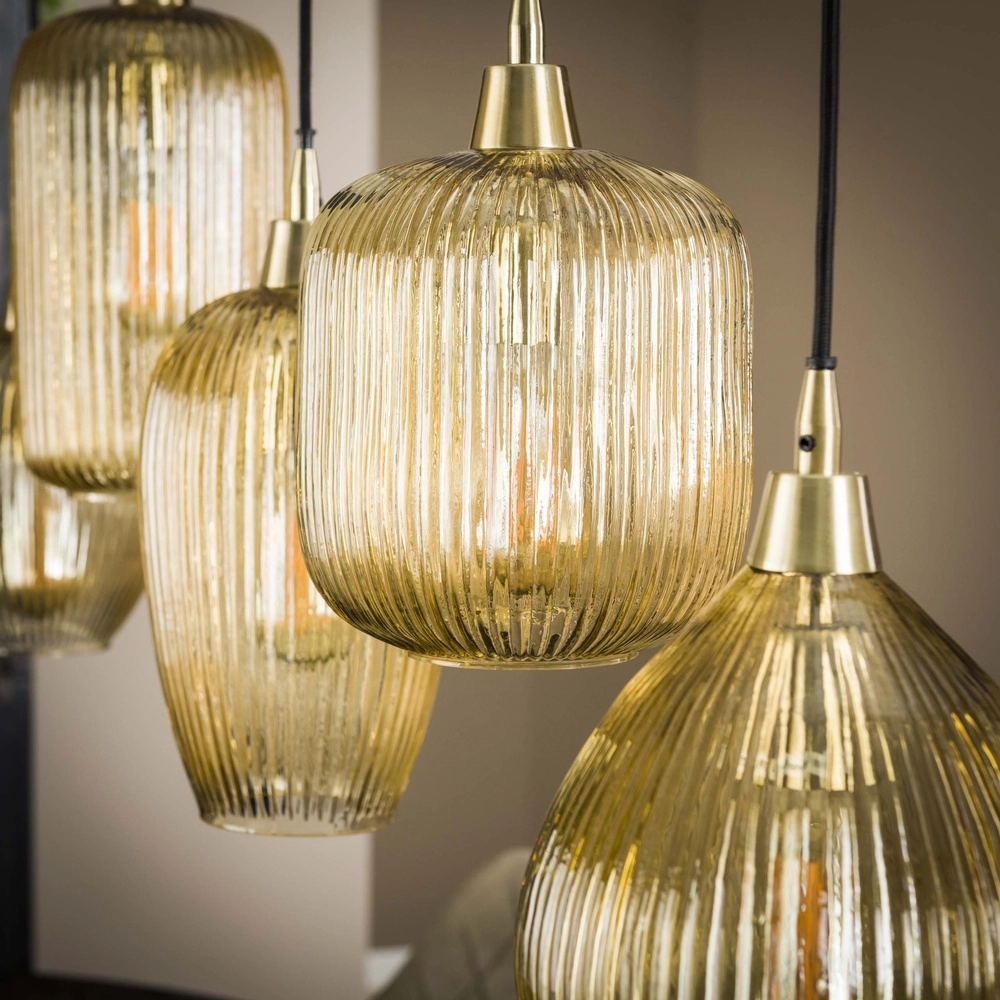 5-light glass pendant light Stripe with amber glass Lyora 8716803511170