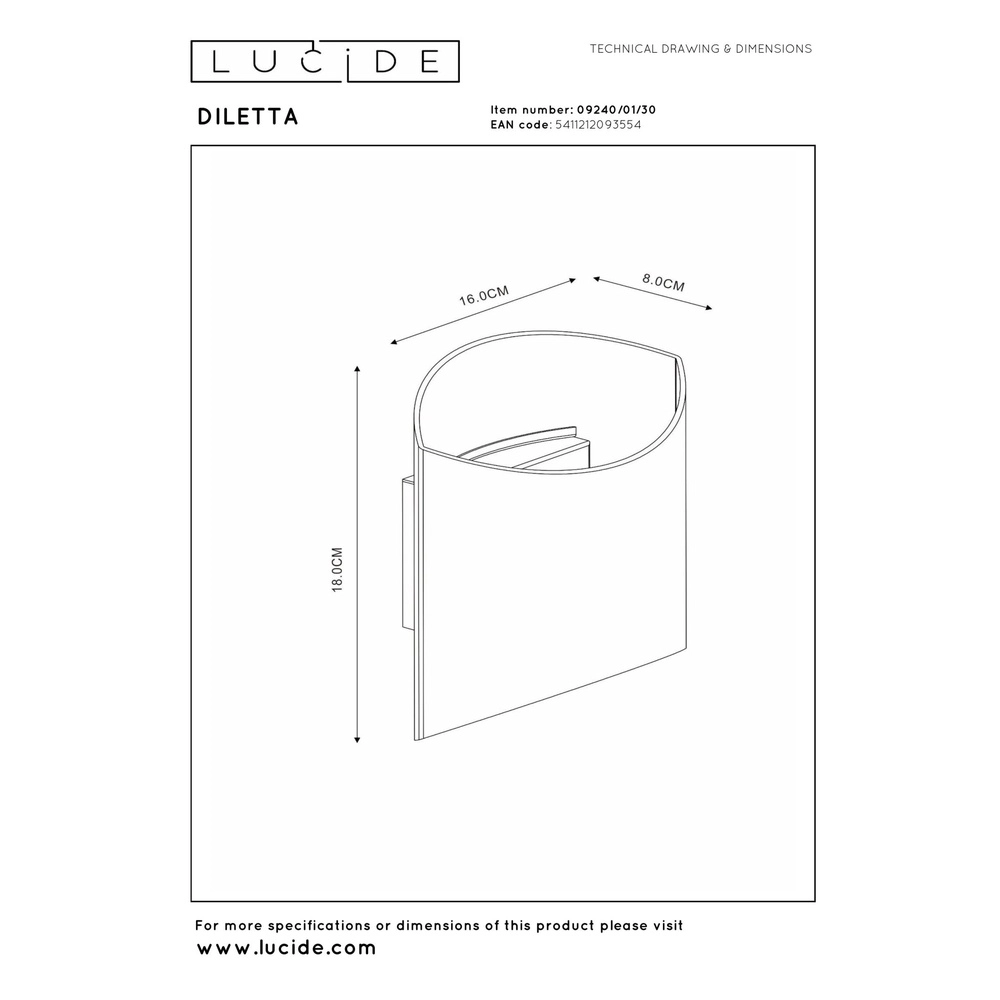 Design wall lamp Diletta Black Lucide 5411212093554