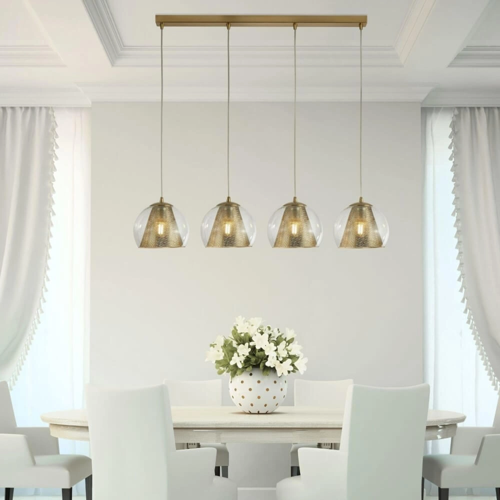 Dining room pendant lamp Conio Gold with glass Searchlight 5053423135915