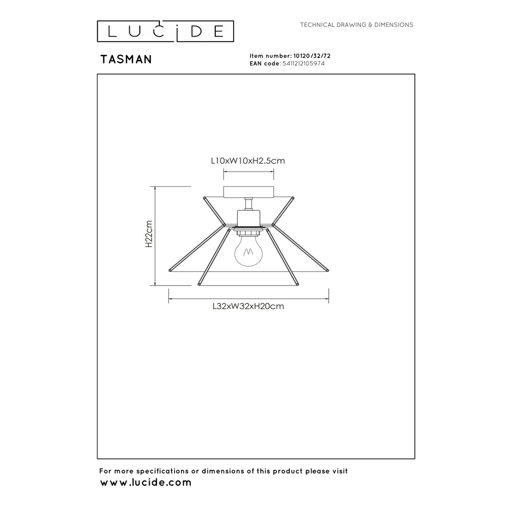 Ceiling lamp Tasman rattan Ø 32cm Lucide 5411212105974