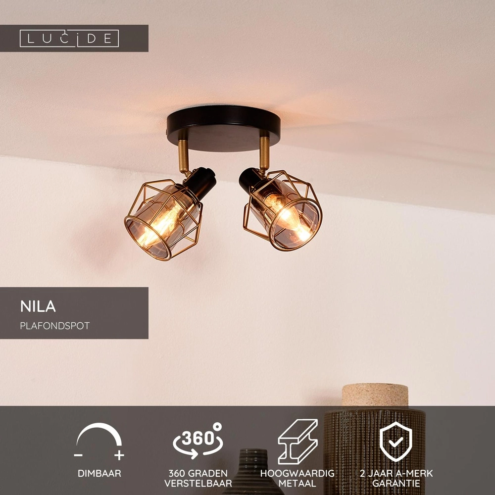 Ceiling lamp Nila 2-light black Lucide 5411212770981
