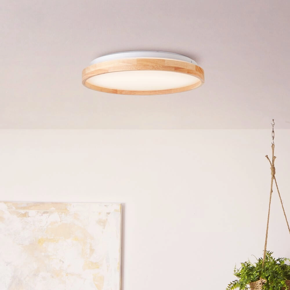 Ceiling light Alson Ø 39.5cm white with wood Brilliant 4004353411335