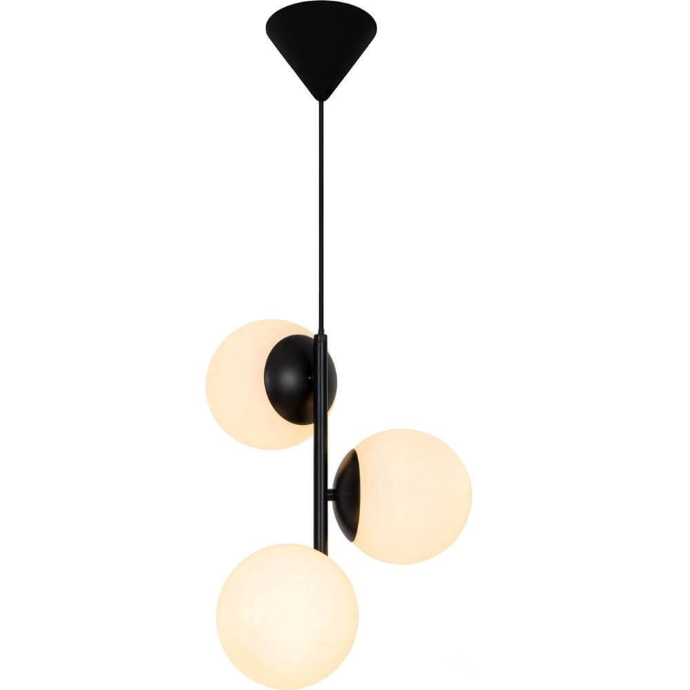 Pendant lamp Lilly 3-light black with white sphere