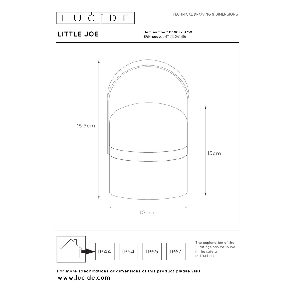 Rechargeable table lamp Little Joe Black Lucide 5411212061416
