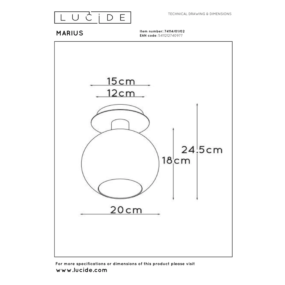 Ceiling lamp Marius Gold with amber glass Lucide 5411212740977