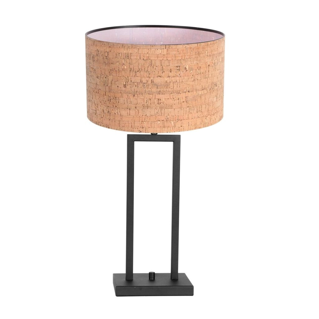 Black table lamp Stang with cork cap Ø30cm