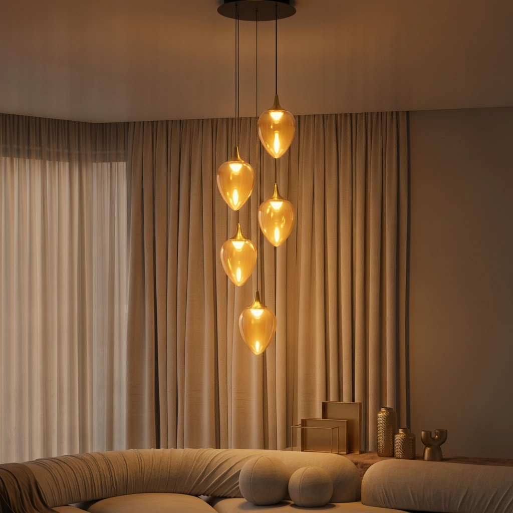 Pendant lamp Nali 5-light amber glass