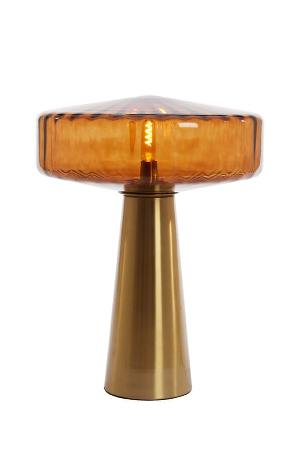 Table lamp Pleat gold with brown Ø 40cm