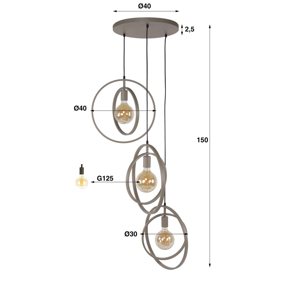 3-light pendant lamp dining table Turn Ø 40cm - sand - excl E27 Lyora 8716803513136