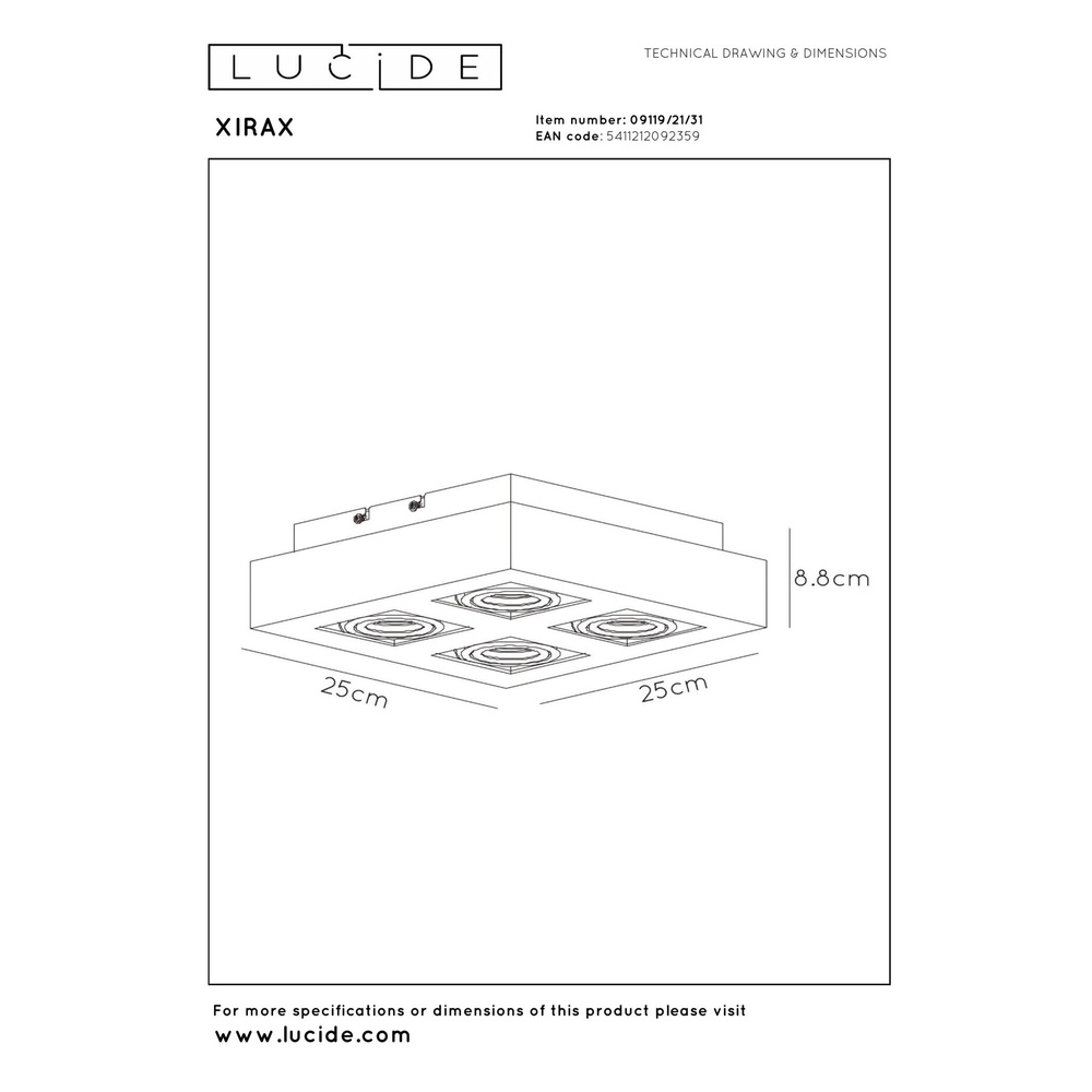Ceiling spotlight Xirax 4 x 5W white Lucide 5411212092359