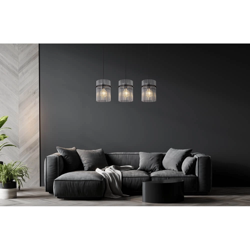 Black pendant lamp Gorley with smoke glass 3-lights Globo 9007371445790
