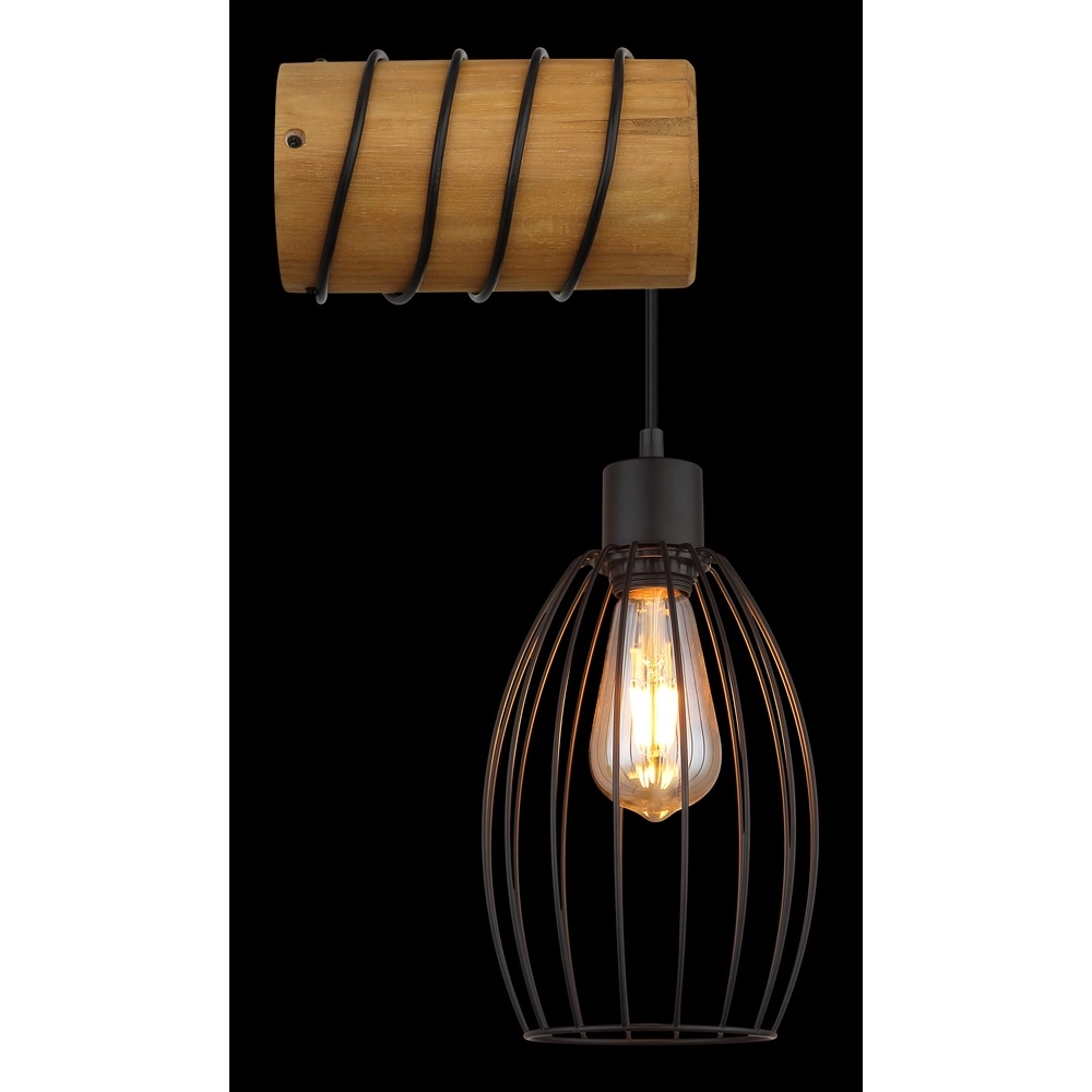 Wall light Berti black with wood Globo 9007371580330