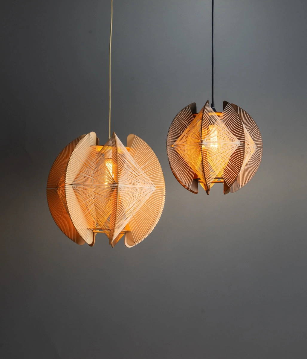 Wooden pendant lamp with wires Jessica oak - Ø 40cm ETH 8720195312147