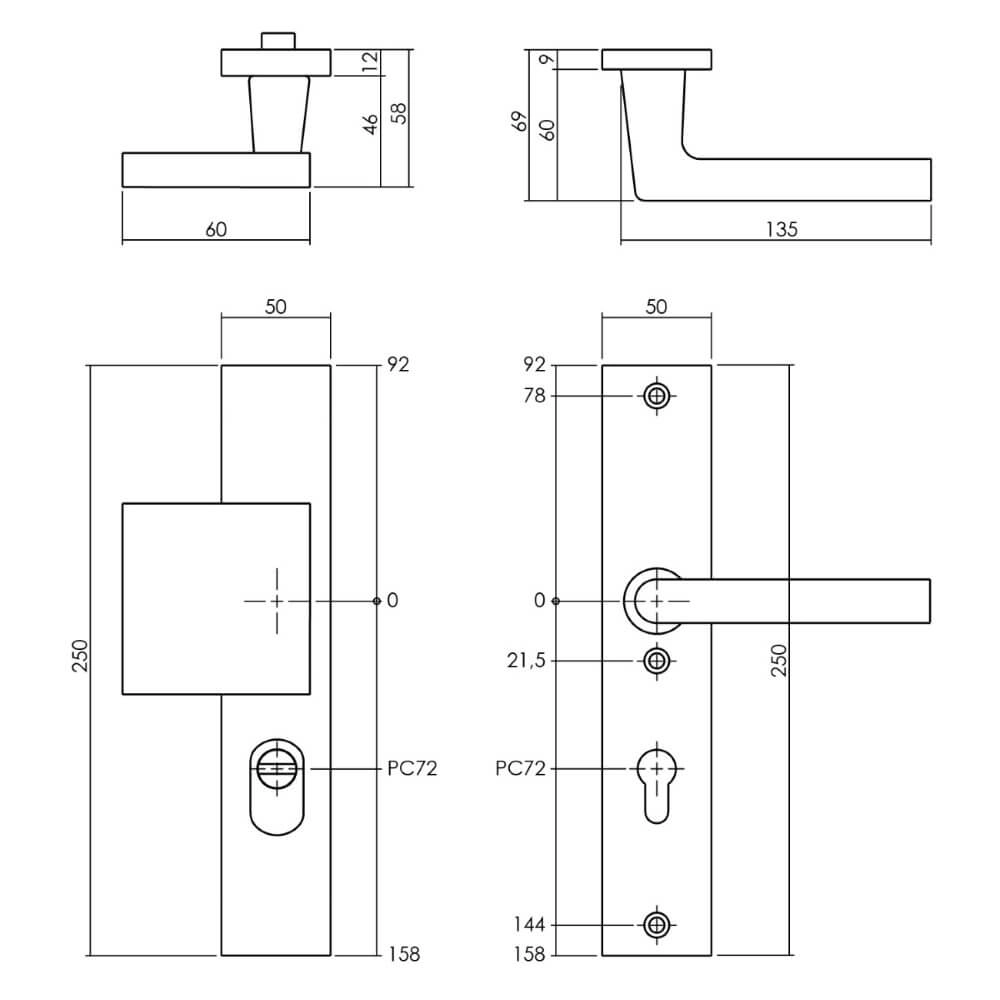 Front door hardware PC 72mm Vurano Core pull protection black Intersteel 8714186528730