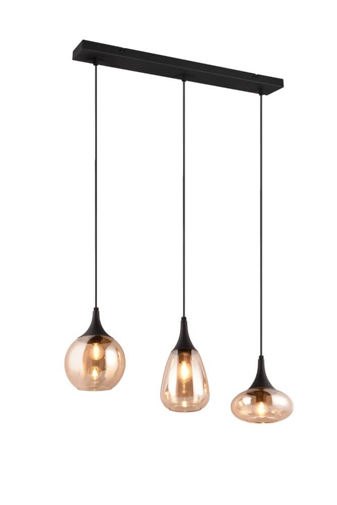 3-light pendant lamp Lumina with amber glass