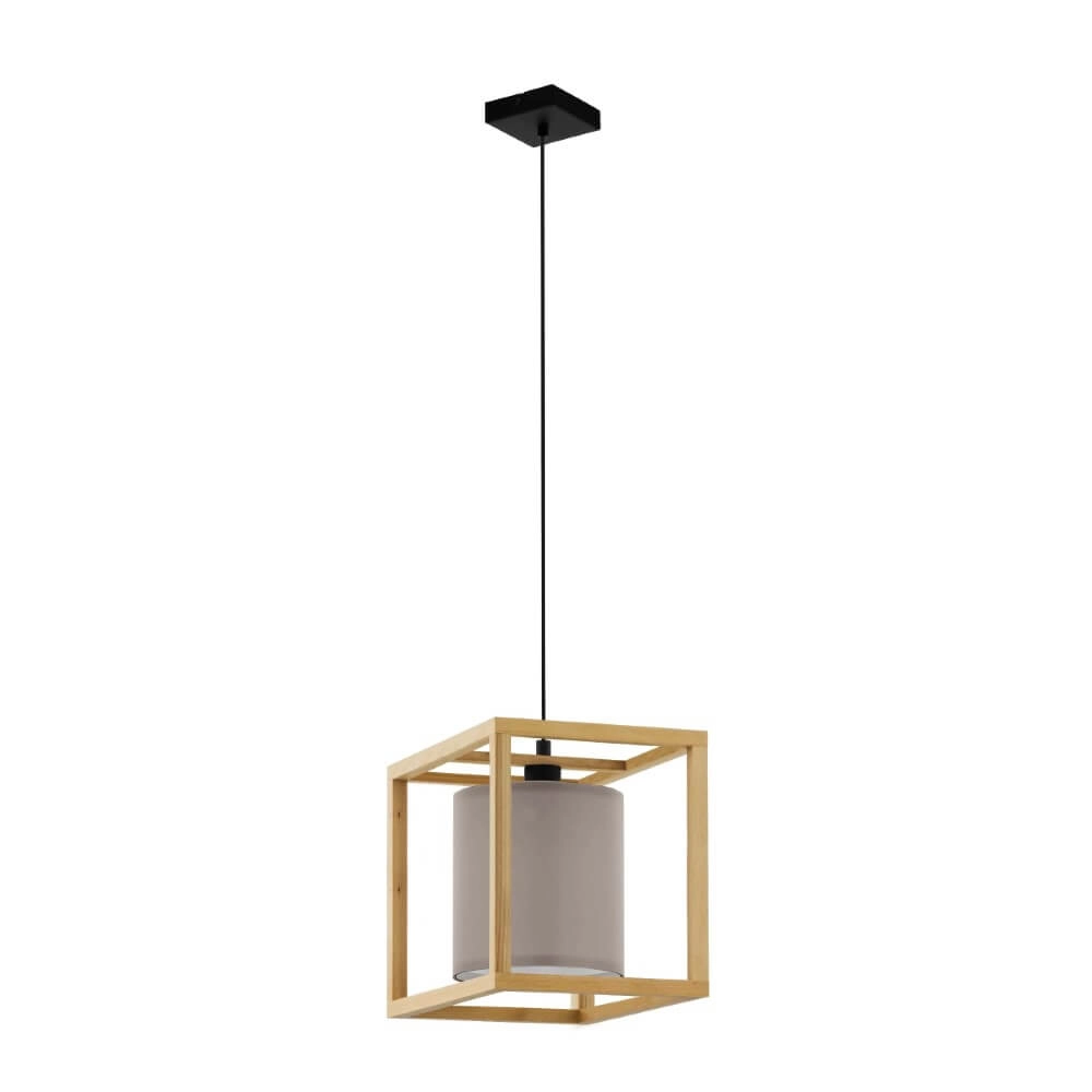 Wooden hanging lamp Granados with gray hood
