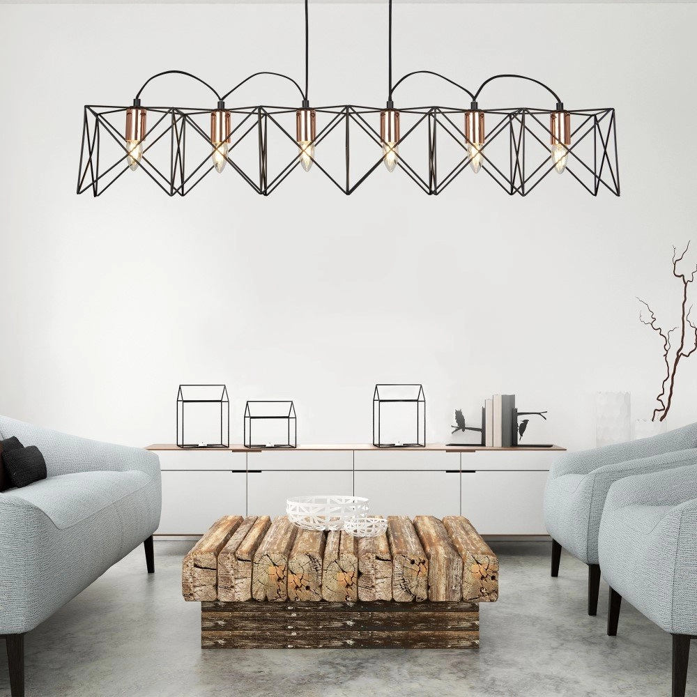 Dining room pendant lamp Anthea 6-light black with copper Searchlight 5053423096117