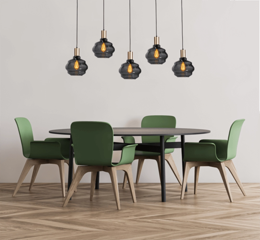 5-light hanging lamp - gold - Porto with Ball smoke glasses - Ø 24cm Masterlight 8718121270142