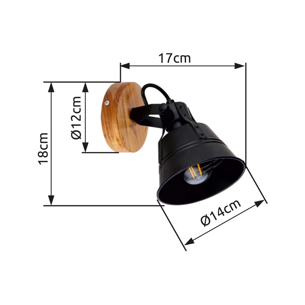 Country wall lamp Günther black with wood Globo 9007371413720